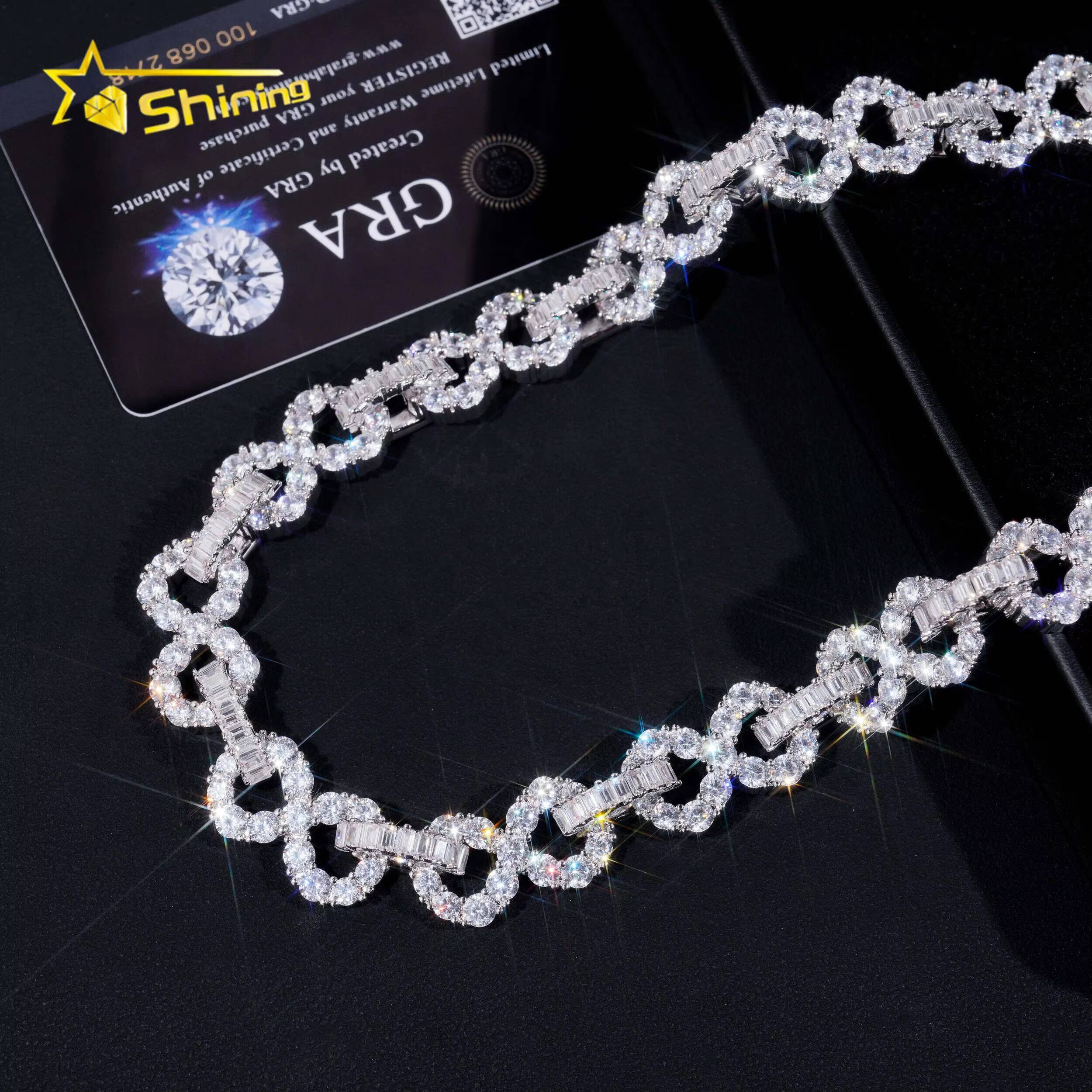 15mm 925 Silver Gold Plated Hip Hop Jewelry Iced Out Moissanite Diamond Baguette Infinity Link Cuban Chain Necklace