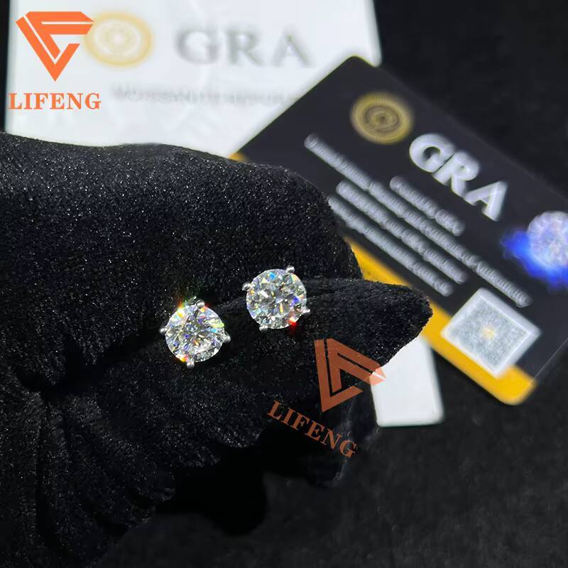 Fine Jewelry Big Luxury Cluster Hip Hop 10k White Gold 2ct 8mm VVS Moissanite Stud Earrings Iced Out Jewelry for Women Gift