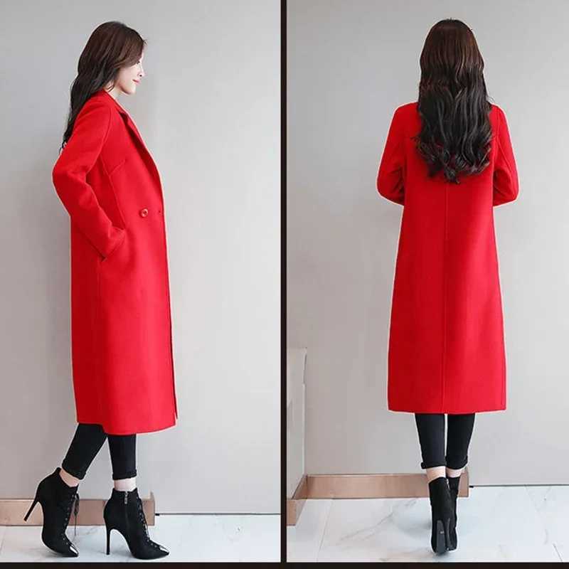 Winter Women Retro Style Versatile Orange Red Beige MidLong Coat Jackets Lady Korean Version Comfortable Thermal Woolen Coat M251027