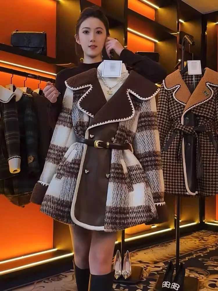 Cotton Padded Lined Plaid Woolen Coats Spliced Korean Fashion Elegant Woolen Jackets Abrigos Tops Vintage Women Veste Outerwears M251027