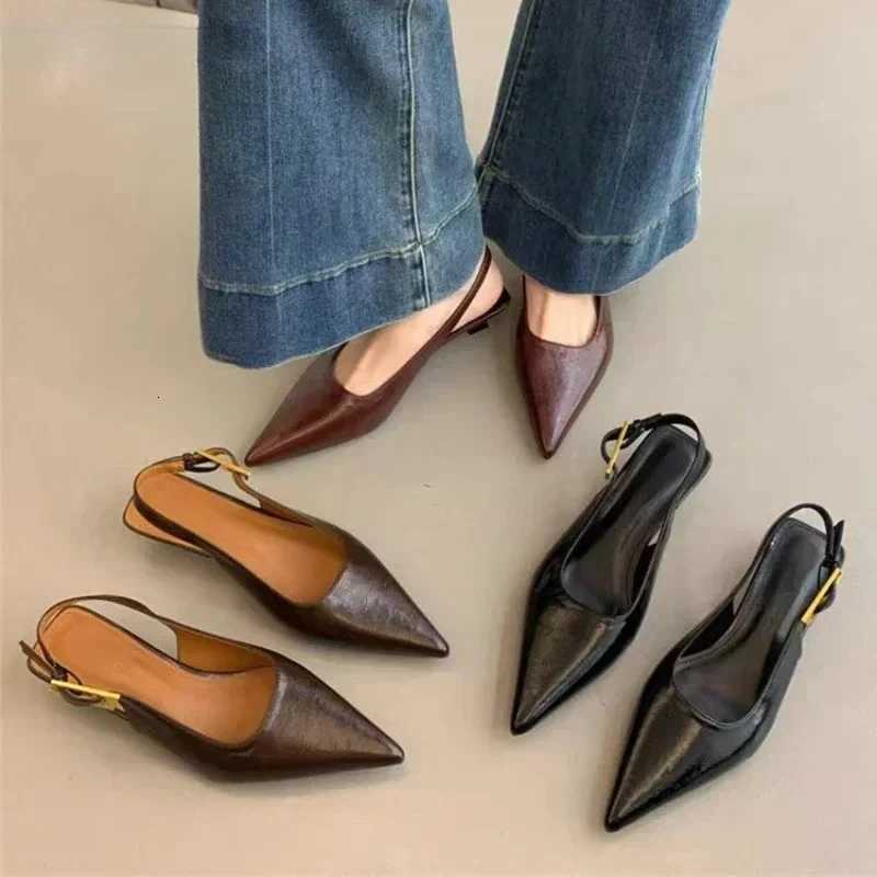2025 Black Summer New Women Sandal Fi Pointed Toe Shallow Slip Ladies Elegant Slingback Shoes Thin Med Heel Dress MulesXJ251027