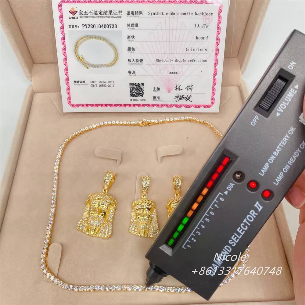 GTC Certificate Vvs Moissanite Yellow Gold 3mm Diamond Tennis Chain 10k Solid Gold Tennis Necklace