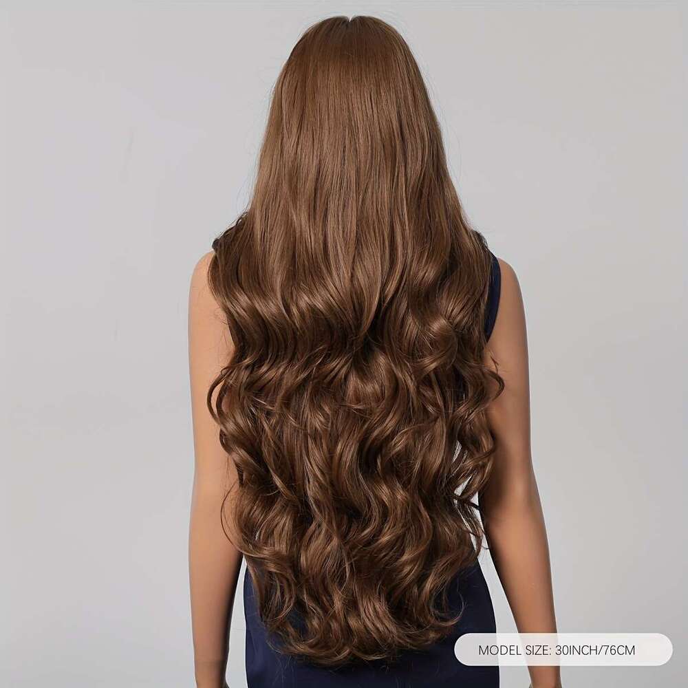 Chic Brown Long Curly Wig For Women - Matte Finish, High-Density Synthetic Hair With Rose Net Cap