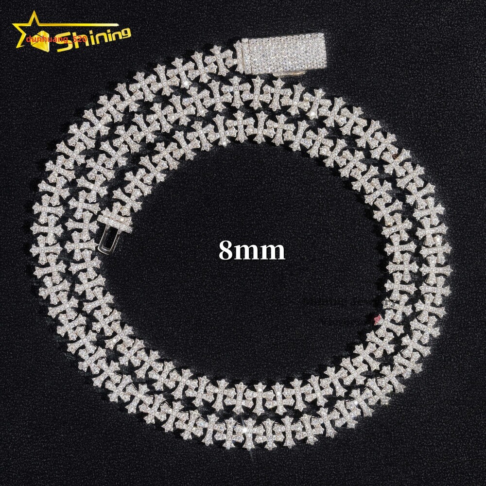 New Style Custom Pass Diamond Tester VVS Moissanite Cross Cuban Link Chain 8mm Hip Hop Necklace Men Jewelry