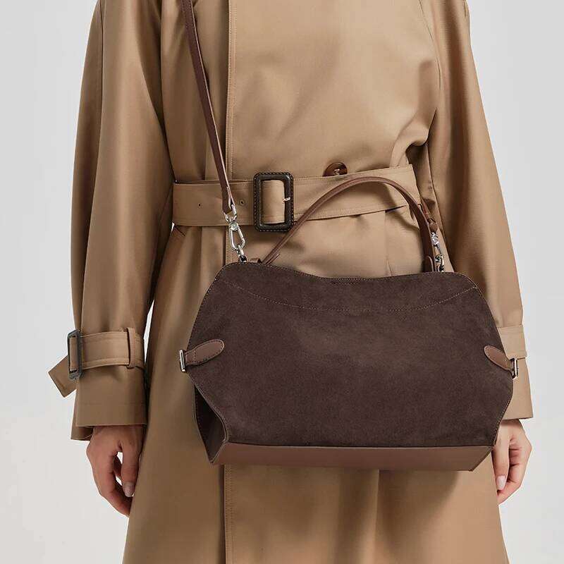 Natural Suede Leather Bags Women, Durable Soft Cowhide Shoulder Bag, Fashionable Tote Handbags for Ladies, New Winter Collection