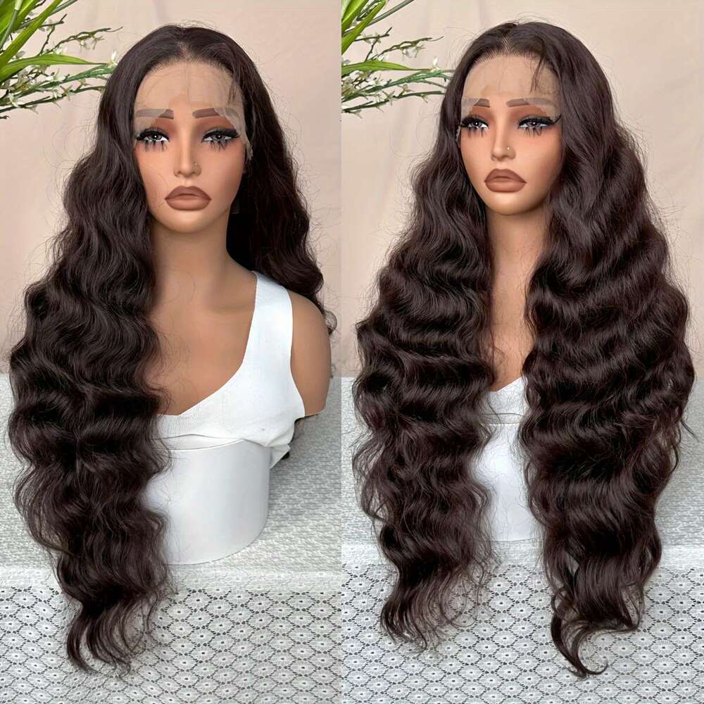 13X6 Loose Wave Brown Body Hairpiece With Transparent Lace Front - Suitable For Daily Wear