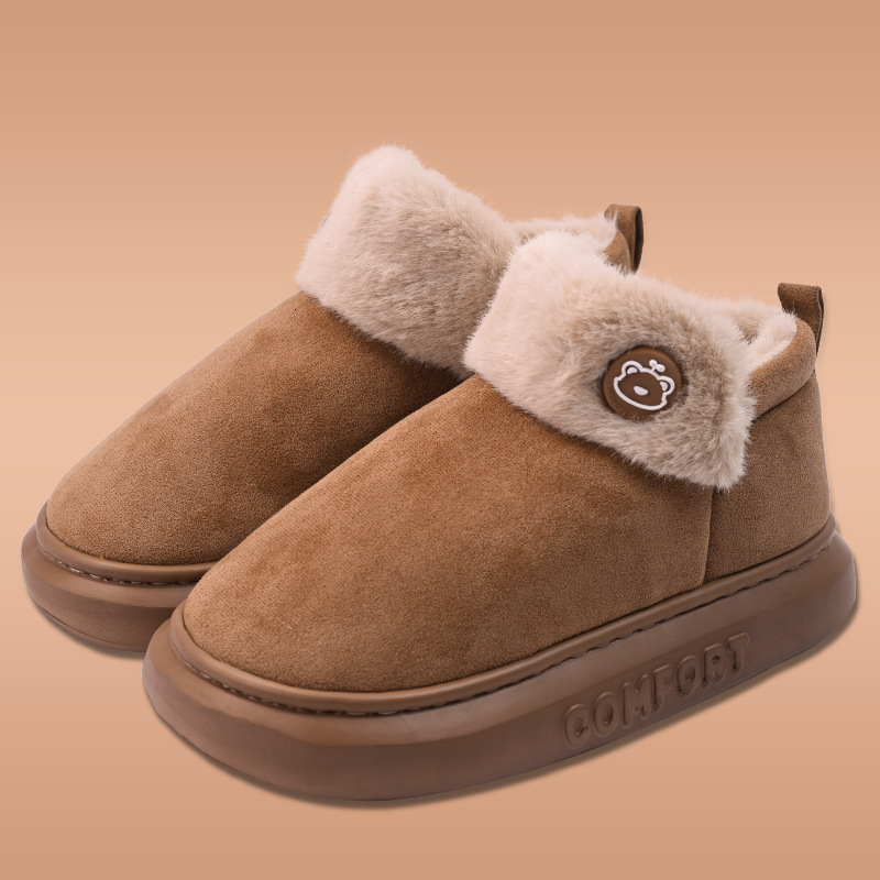 Thick-soled cotton slippers for women to wear in winter with fleece for warmth. Couple's home indoor bags and snow boots. Cotton shoes for men to