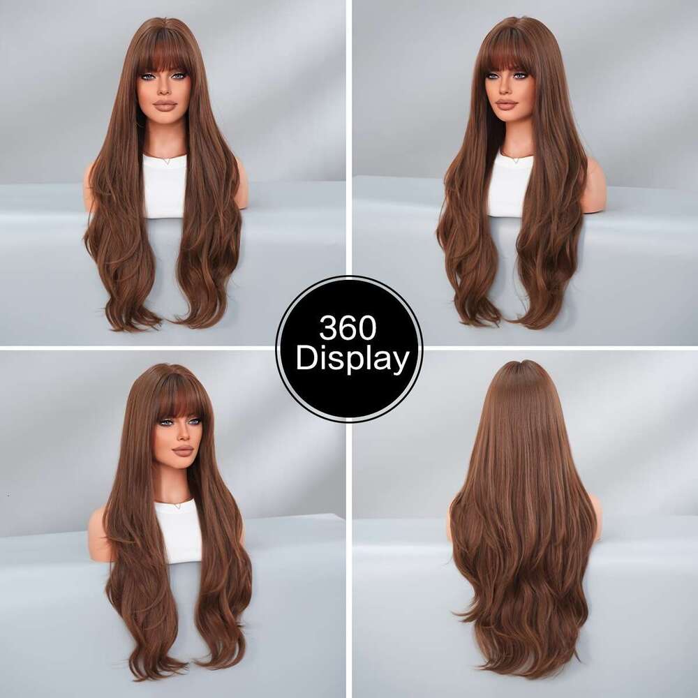 NAMM Chic Brown Body Wave Wig With Bangs Women - High Density, Natural-Looking Synthetic Layered Hair, Perfect For Daily Wear & Cosplay