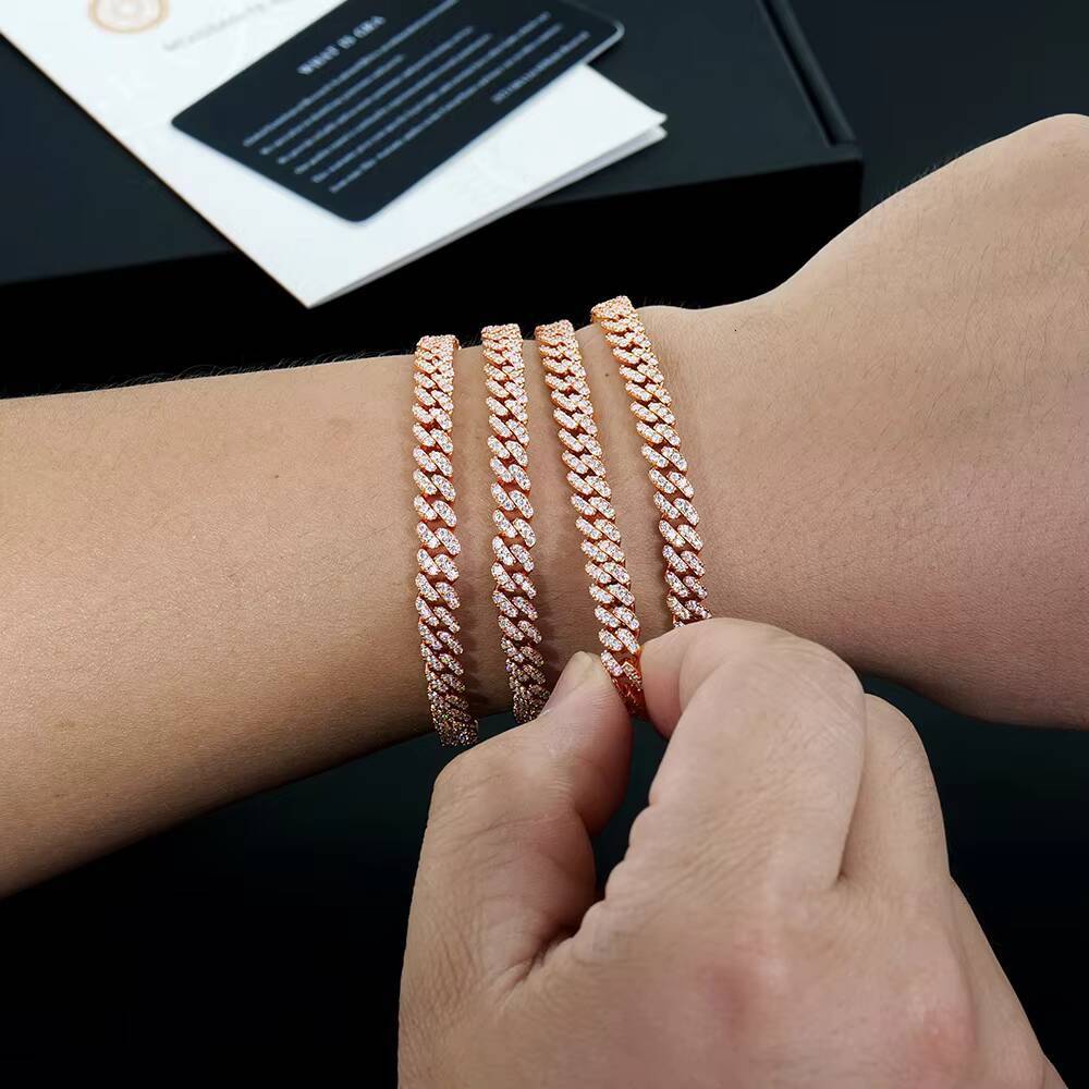 Wholesale Miami Unisex 6mm Cuban Link Chain Bracelet 18k Rose Gold Plated 925 Silver Hip Hop Jewelry Iced Out Moissanite Diamond