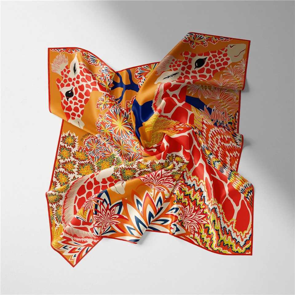 Twill Silk Scarf Wan Giraffe Painting Square Scarves Wraps Bandana Small Hijab Silk Foards Tie band Neckerchi 53CMW251027