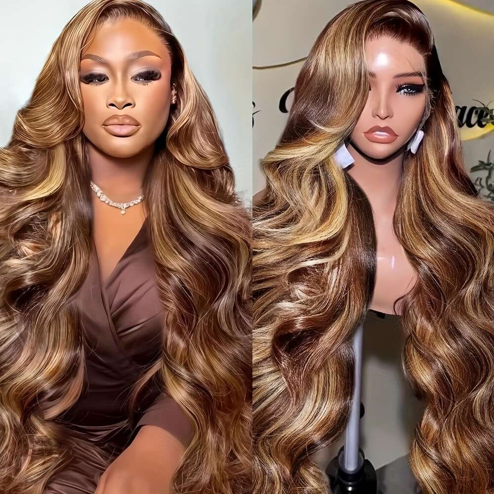 32 Inch Honey Human Wig With 180% Density 13X4 - Ombre Blonde To Brown Balayage, Pre-Plucked Baby Hair & Glueless Closure, Body Wave Hairline For Wome