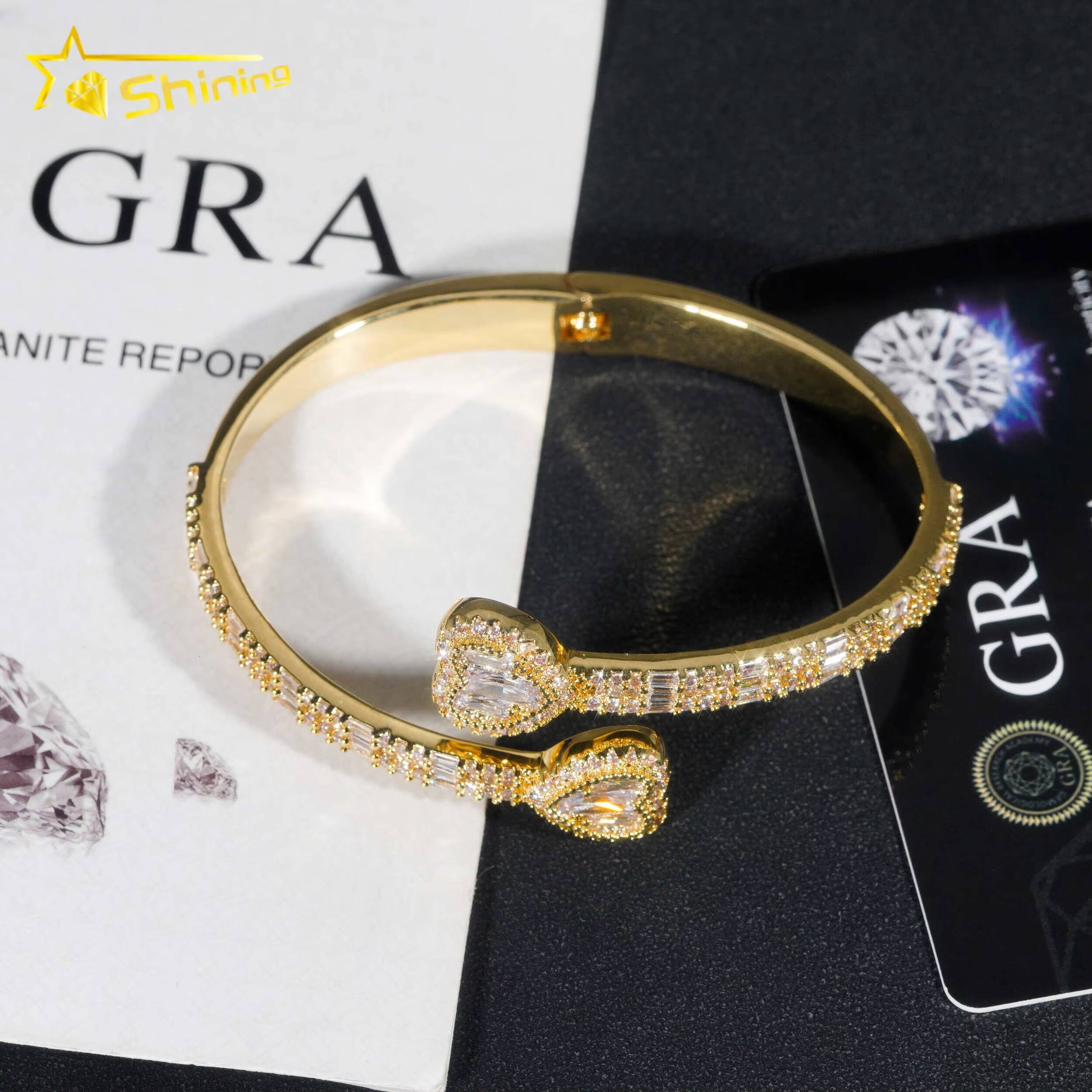 Pass Diamond Tester Top Quality Heart Bangle 925 Sterling Silver Moissanite Diamond Bracelet