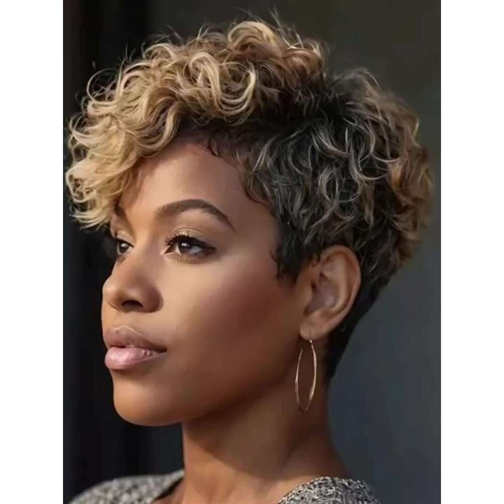 Women's 150% Density Real Wig Bobble Curled Natural Style With Rose Mesh Cap, Secure Fit Breathable Comfort African American 100% Human Wigs For 