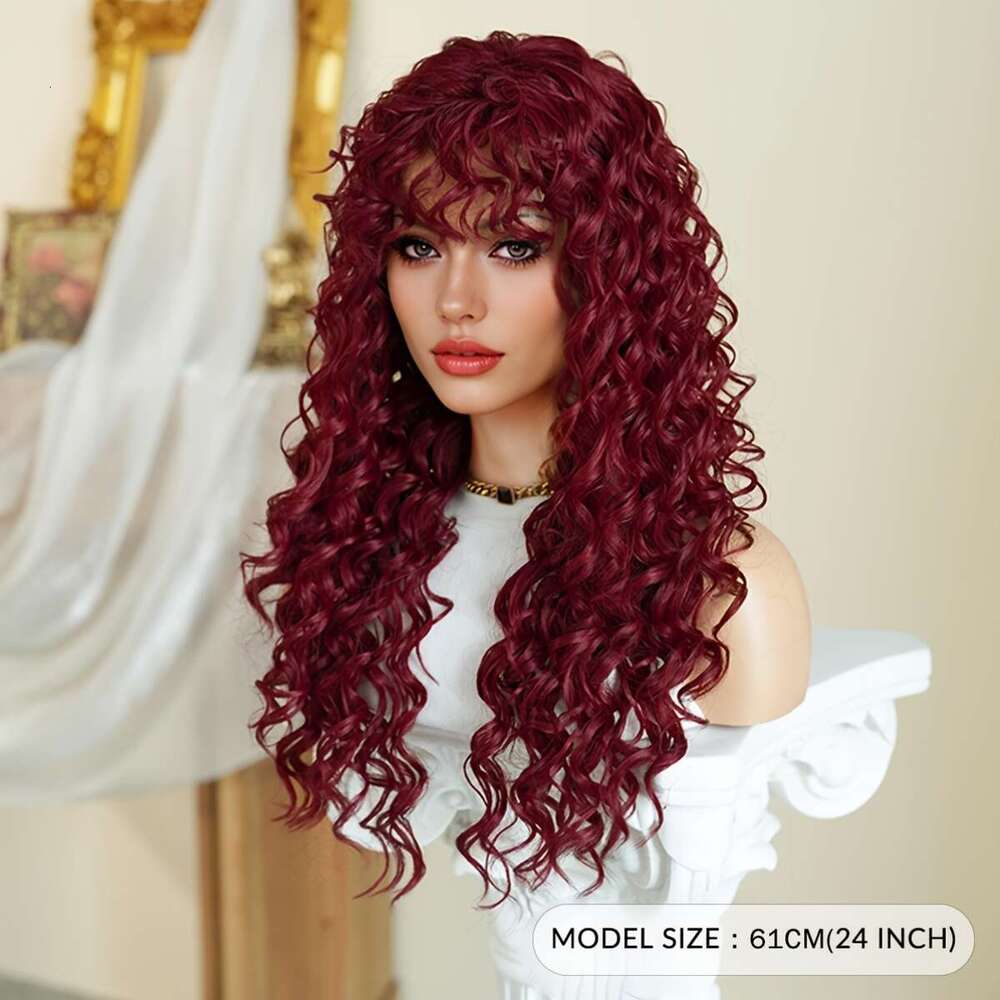 7Jhh WIGS Long Deep With Bangs Heat Resistant Synthetic Hair, Natural Look & Full Body Coverage, Women Perfect For Halloween, Parties, Everyday - Bury
