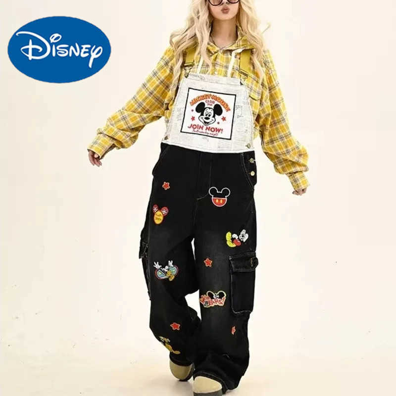 Disney Mickey Mouse American Style Vintage Jeans Fun Cartoon Embroidery Men Women Loose Overalls Trendy Versatile Denim Jumpsuit H251027