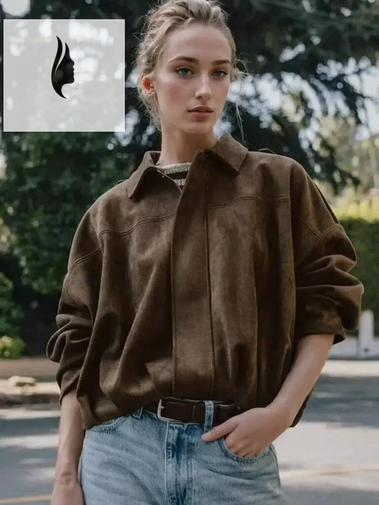 winter jacket women 2026 Autumn Suede Jacket Coat Women Shoulder Straps Casual Loose Crop Coats Female Vintage Brown Windbreaker Outwears Clothes