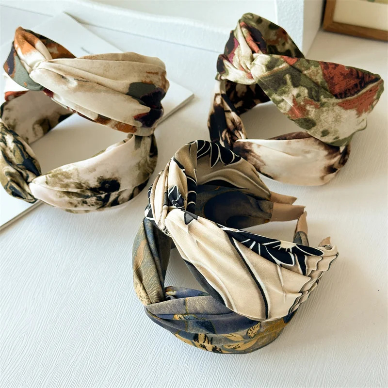 Fashion Wide Hair Hoop Tie Hairband for Women Girls Vintage Print Flower Cross Turban Headband Bohemia Hair Accessories 251023