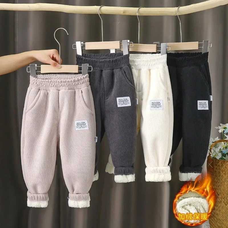 Childrens Pants Plus Velvet Trousers for Kids Fleece Thick Warm Boys Girls Joggers Casual Outerwear Teenager Sports PantsT251027