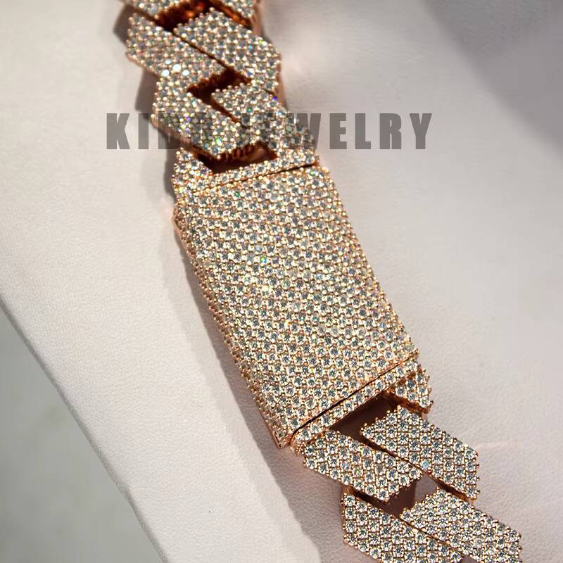 Custom Cuban Chain 26mm Width 4 Rows Moissanite Flower Setting Hip Hop Ice Out Cuban Link Chain Necklace