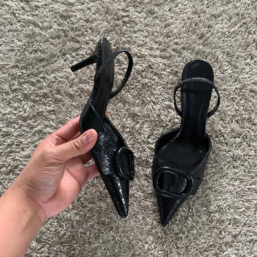 Fi Black Leather Women Pumps Elegant Pointed Toe Office Work Ladies High Heeled Shoes 2025 Spring Dress Slingbacks FootwearXJ251027
