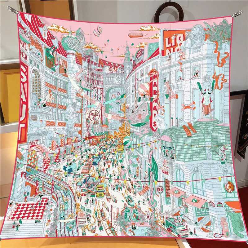 90CM Casual Fashion Twill Silk Scarf for Wen City of Paris Print Wraps band Shawl Stos Hijab Lady Square Foard BandanaW251027