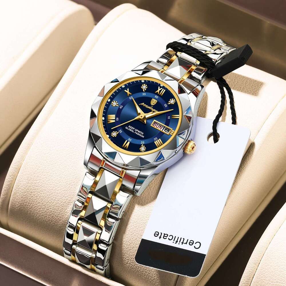 Swiss Brand New Women's Waterproof Dual Calendar Luminous Quartz Watch Live