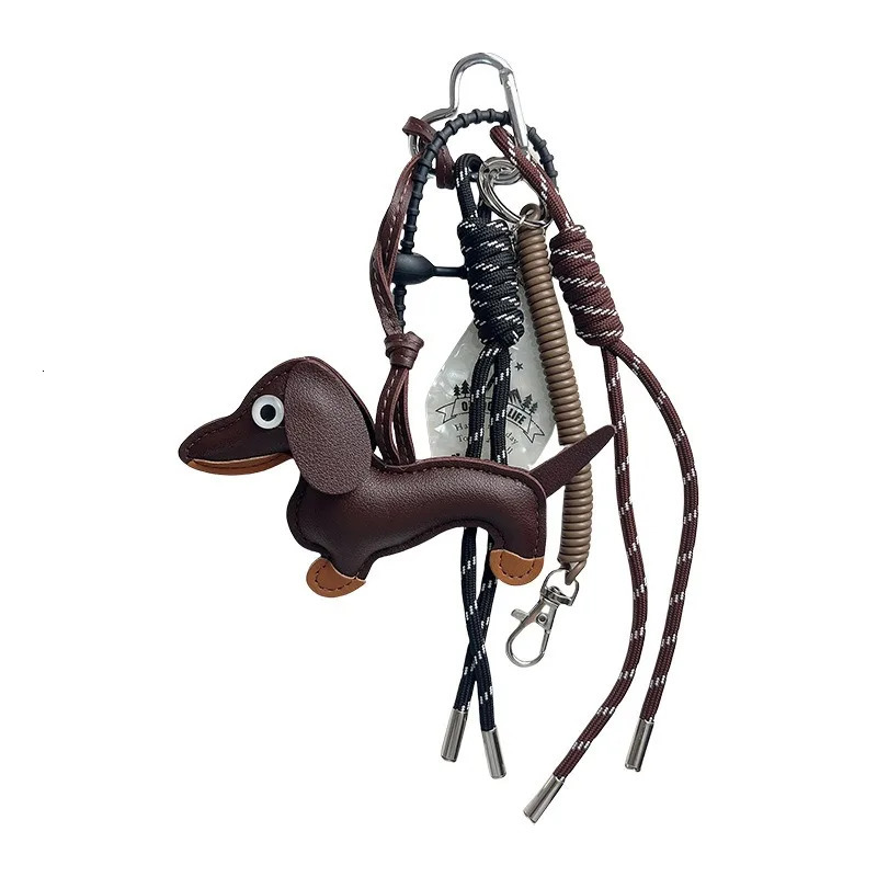 Vintage Dachshund Puppy Car Wiener Dog Keychain Bag Pendant Lanyard Chocolate Braided Rope Accessories Jewelry Trinket Key Ring 251023
