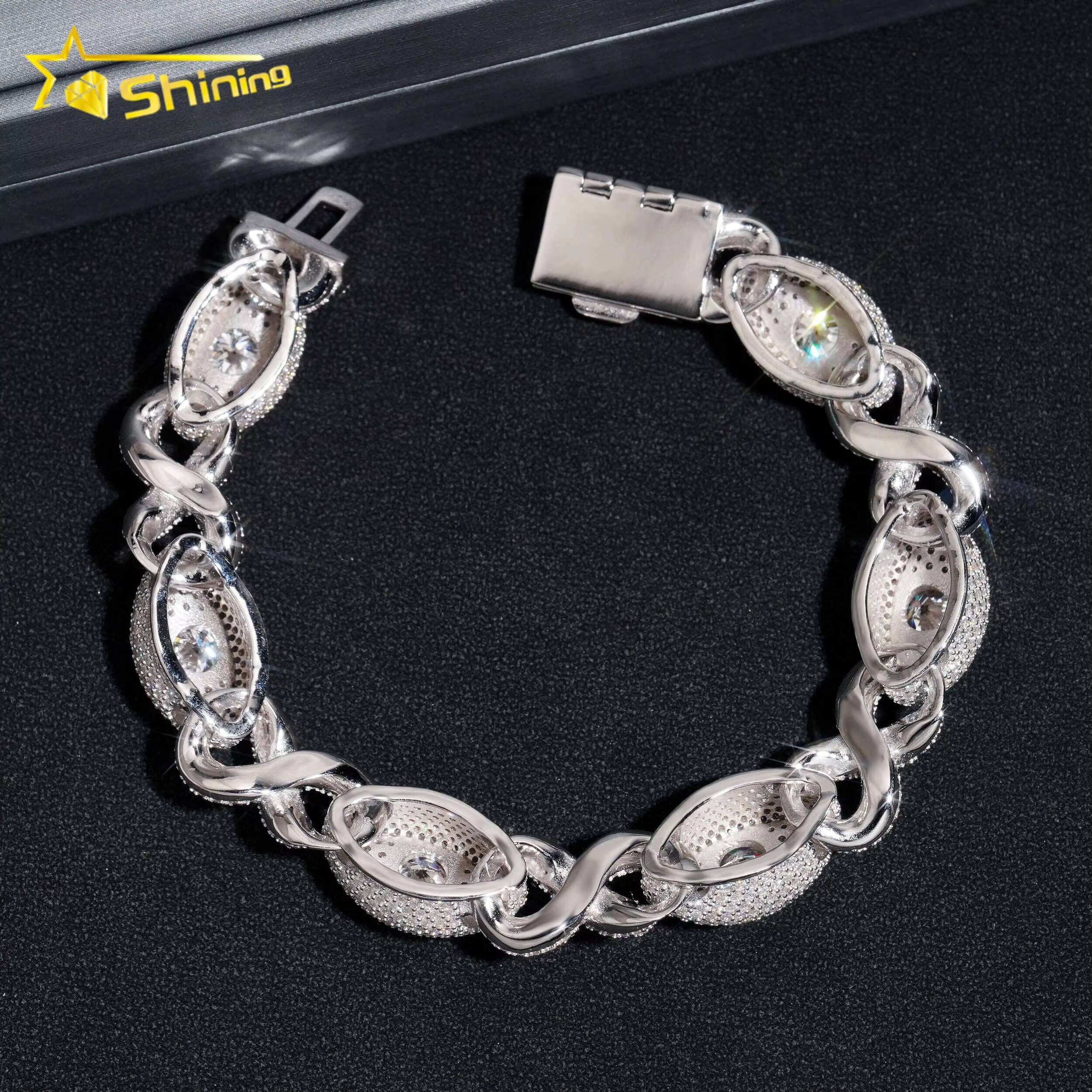 Special Iced Out Moissanite Diamond 925 Sterling Silver 13MM Big Eye Hip Hop Jewelry Chain Cuban Link Bracelet