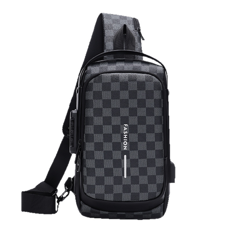 Anti-Theft Chest Bag Motorcycle Code Lock Men'S Shoulder Bag Fashion Plaid Leisure Sports Multi-Function Crossbody Bag 2025