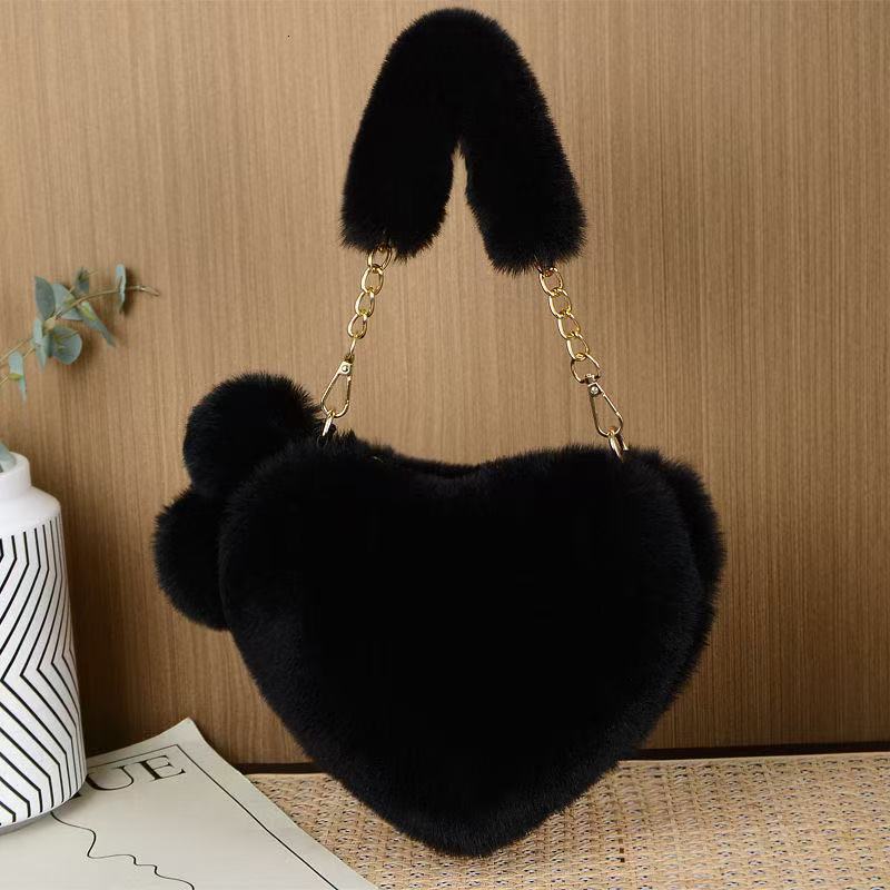Autumn Winter Handheld Furry Fashion Chain Crossbody Plush Heart Bag Internet Celebrity Fur Trendy Style for Women