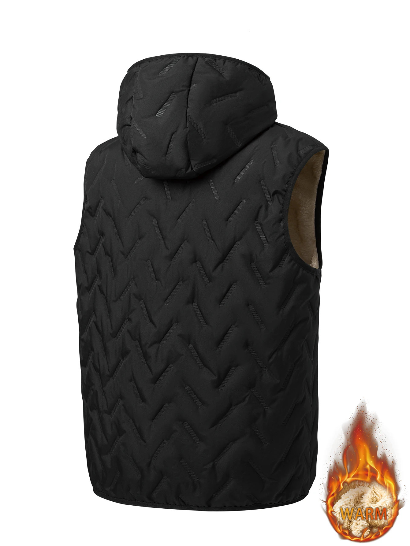 Mens winter fleece sleeveless hoodie vest Waterproof mens vest jacket with stand collar Thickened warm coat 251024