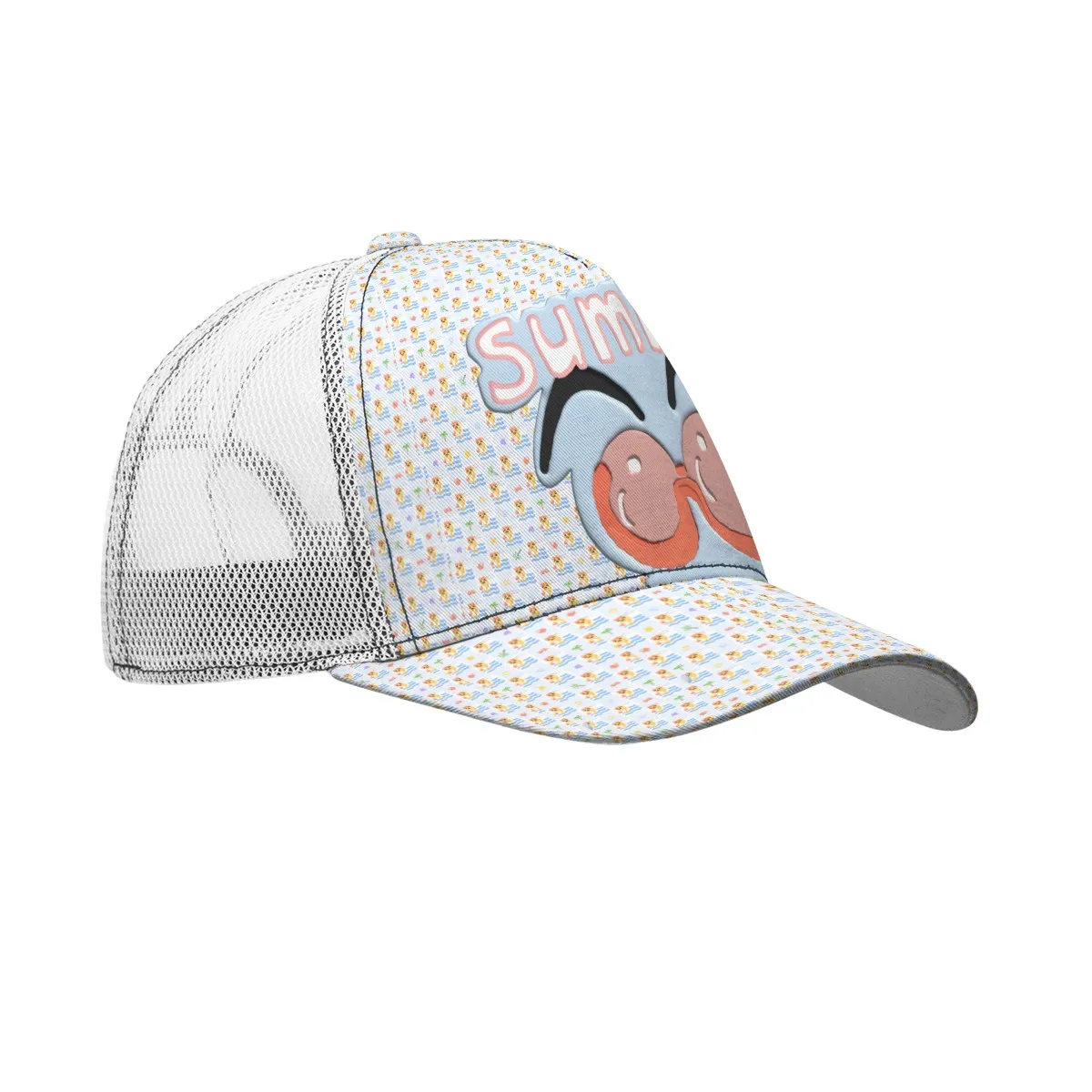 DHgatepod All-Over Print Black Snapback Mesh Cap with Box - Curved Brim Breathable Hat for Sports & Outdoor