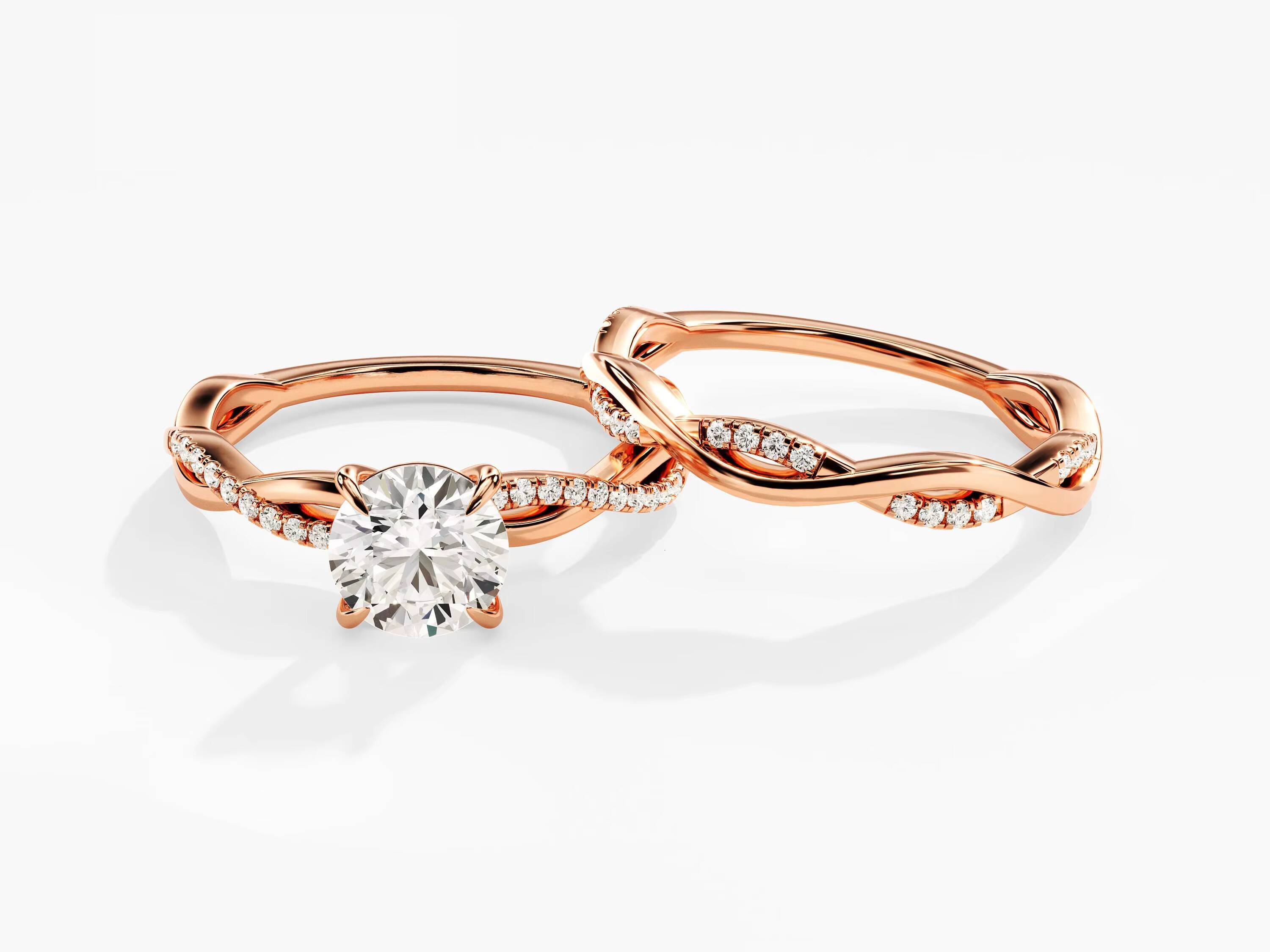 Bridal Set 14k Gold Engagement Diamond Ring Set Half Eternity Twist Wedding Band Lab Diamond Ring for Women