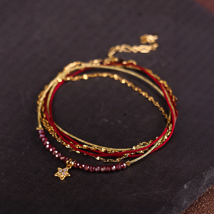 Designer Bracelet for Women French Style Bracelets Layered Bangle Red String Braided Bangles Lucky Charm Luxury Jewlery Designer for Women Elegant Chi