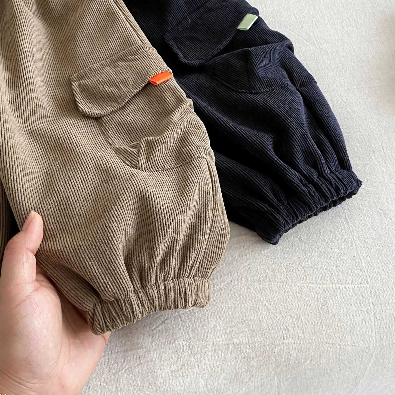 2025 Toddler Baby Boy Corduroy Cargo Pants 05Y Winter Fleece Lined Warm Trousers Kids Boys Autumn CLothes Loose Bottoms OutfitT251027