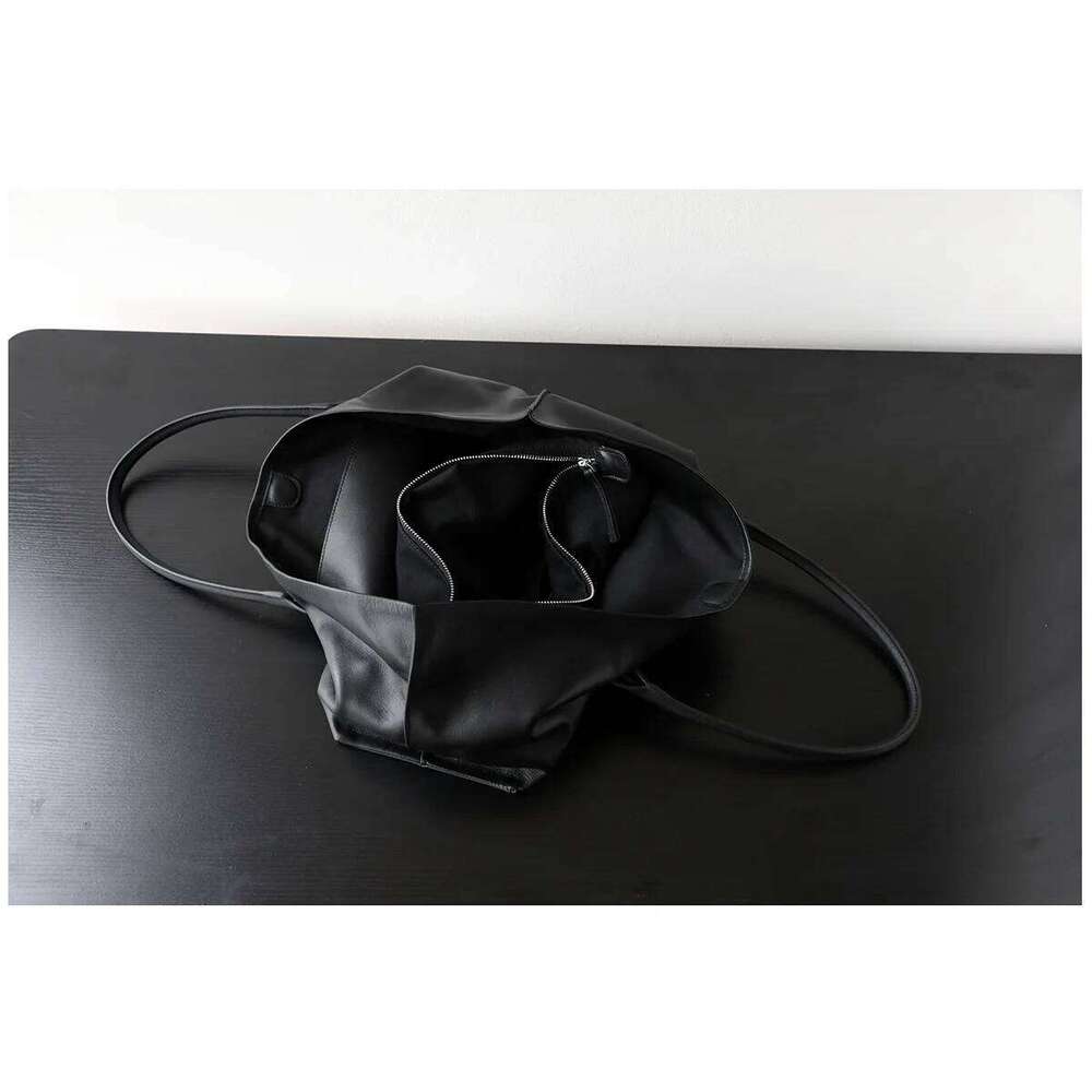 Euro Beige Black Color Large Capacity Trapeze Tote Full Grain Cowhide Leather Women Handbag Huge Commuter Tall Ladies