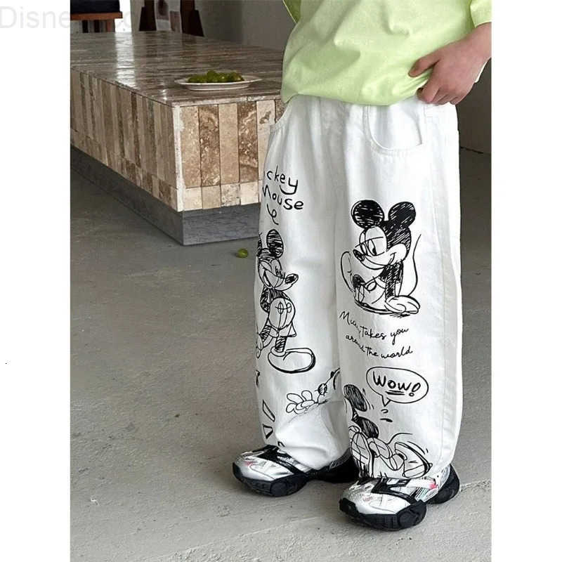 Disney Mickey Kids New Cute Fun Creative Cartoon Graffiti Pattern Fashion Personality Loose and Comfortable MidRise Pants H251027