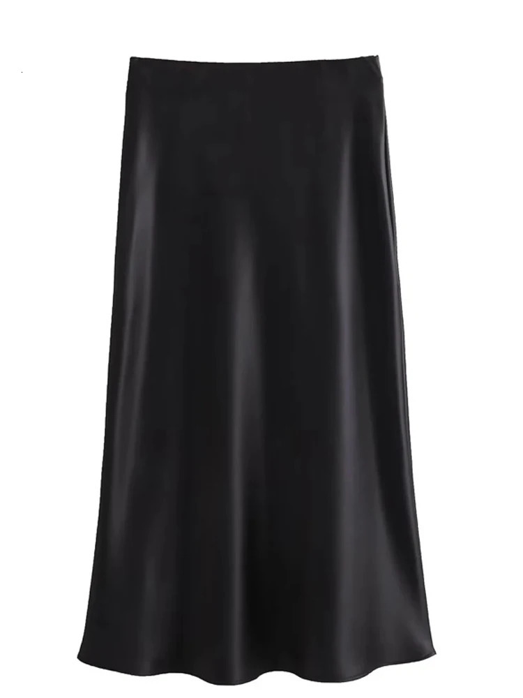 2025 Black Satin Skirt Woman High Waist Elegant Long Skirts For Women Fashion Summer Midi Skirt Office Womens Skirts 251013