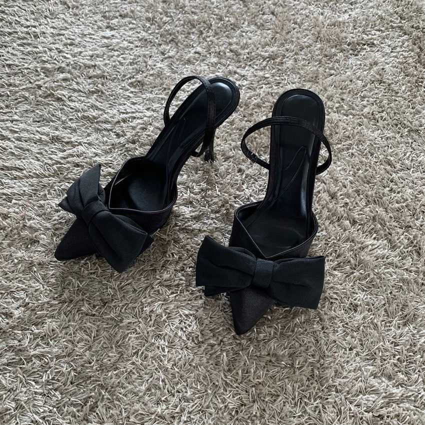 Black Butterflyknot Stiletto Pumps 2025 Women Pointed Slingbacks High Heels New Sexy Fi Party Lady Sandals ShoesXJ251027