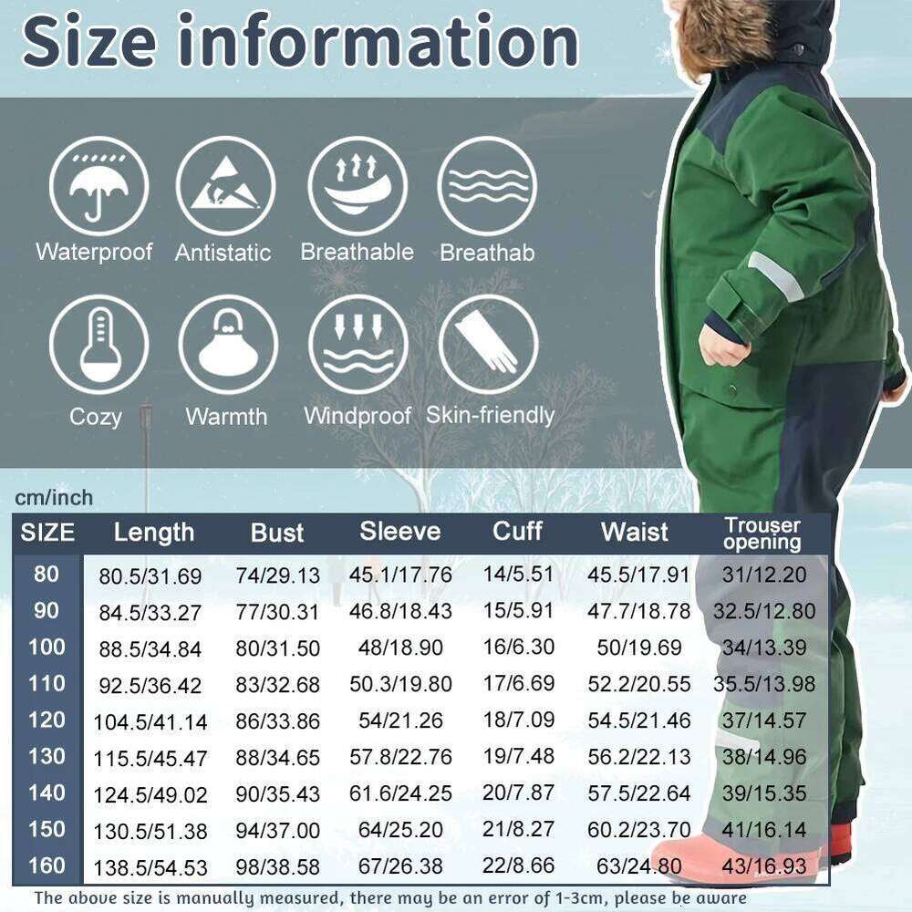 Baby Girls Boys One-Piece Ski Suits Children's Snowboarding Fur Hooded Thick Windproof Warm Skiing Sports Clothes For Winter