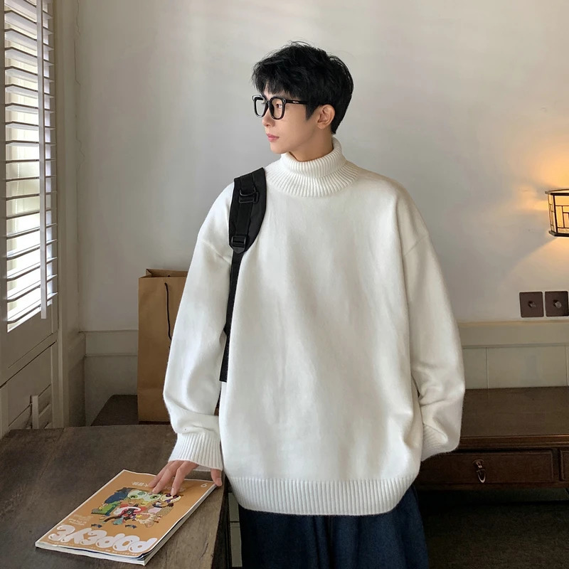 Turtleneck Mens Sweater Autumn 2025 Knitted High Neck Pullover Streetwear Comfortable Fitness Tops Clothing Knitwear 251016