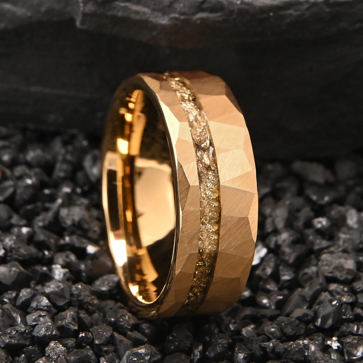 8mm golden hammered tungsten ring wedding ring for men comfortable to wear engagement party jewelry gift 251023
