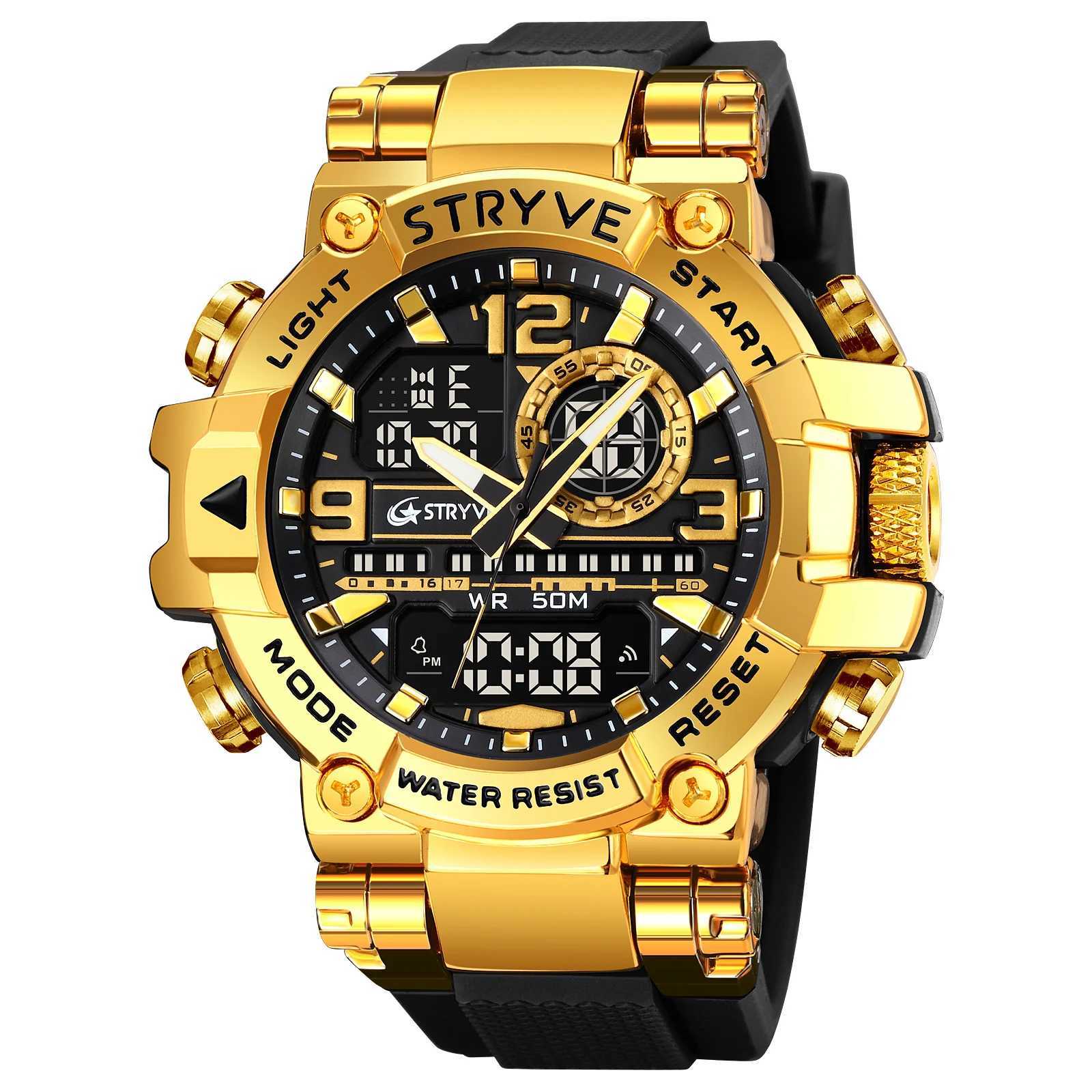 Mens STRYVE 8025 High Quality DigitalAnalog Dual Movement 5ATM Waterproof Watches Fashion Sports Mens Relogio MasculinoT251027