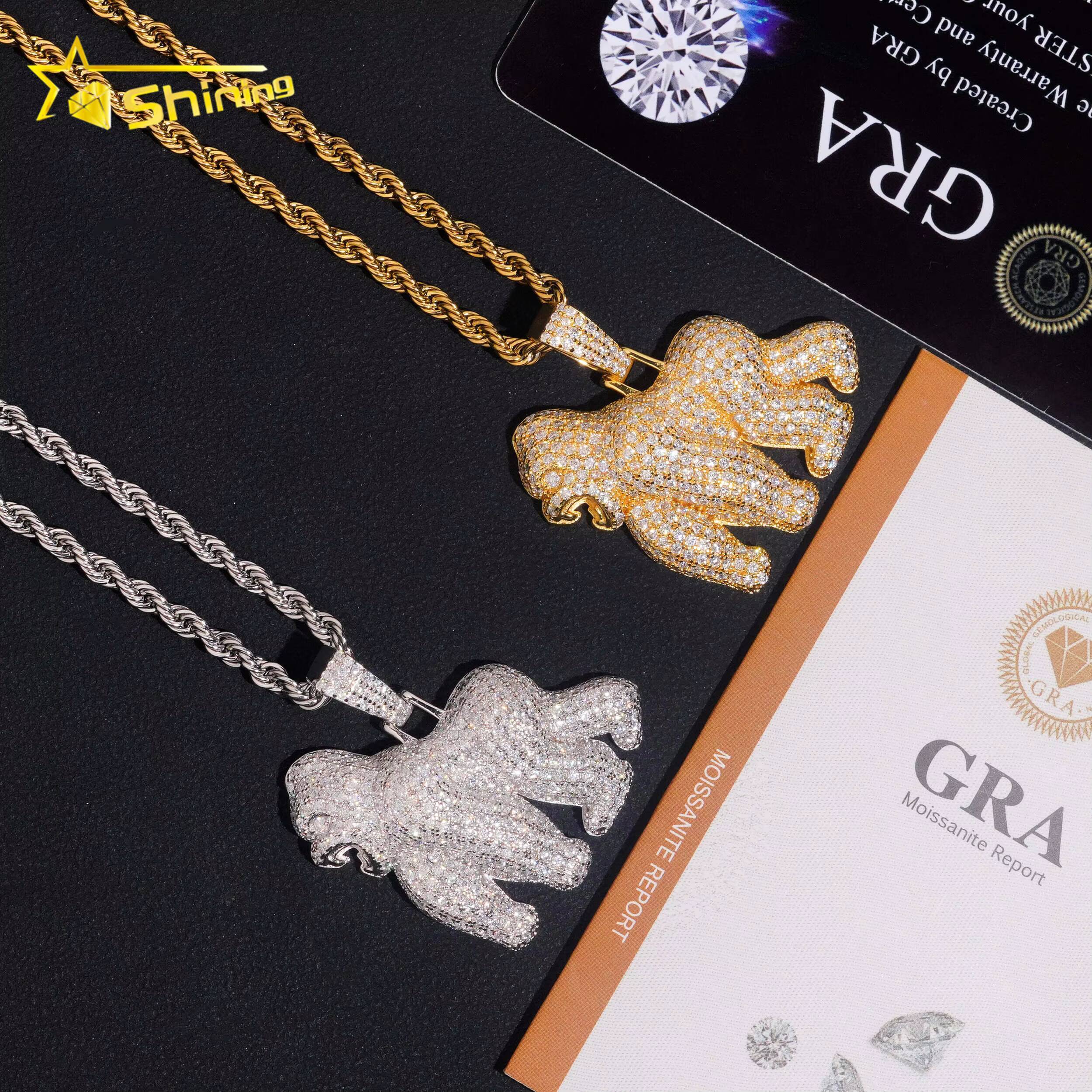 USA Local Stock Fast Shipping Gorilla Charm Gold Plated 925 Sterling Silver Moissanite Hip Hop Iced Out Design Sparkling Pendant