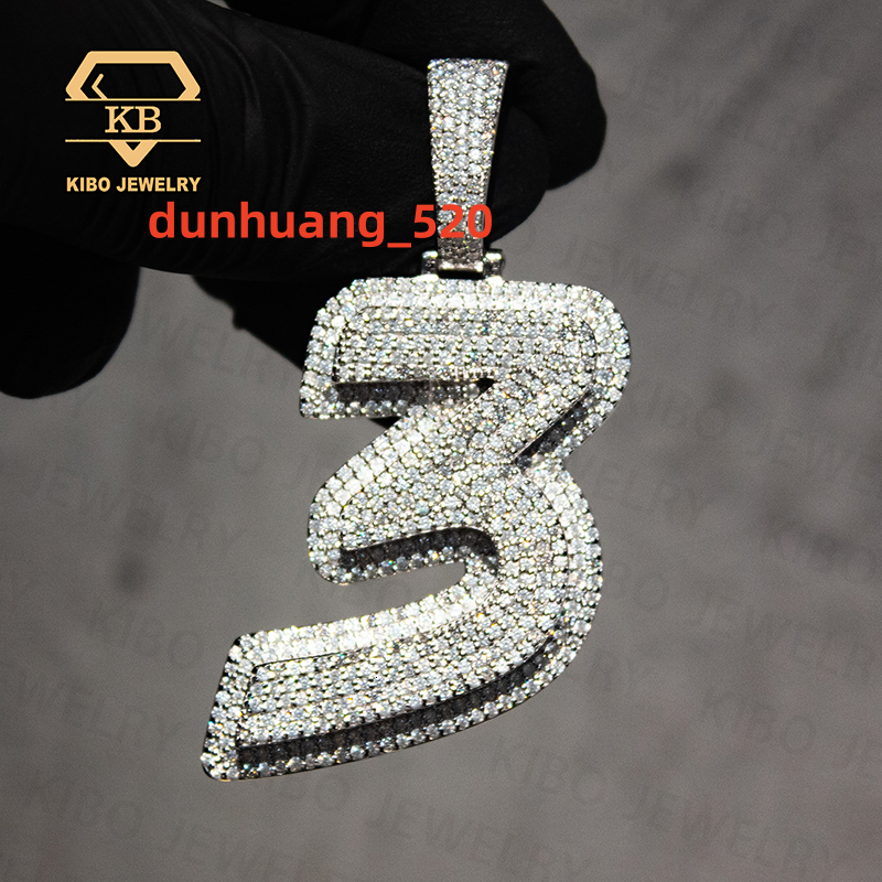 Custom Number 3 Pendant Iced Out Vvs Moissanite Name Letter Charm Men Hip Hop 925 Silver Chains Pendant