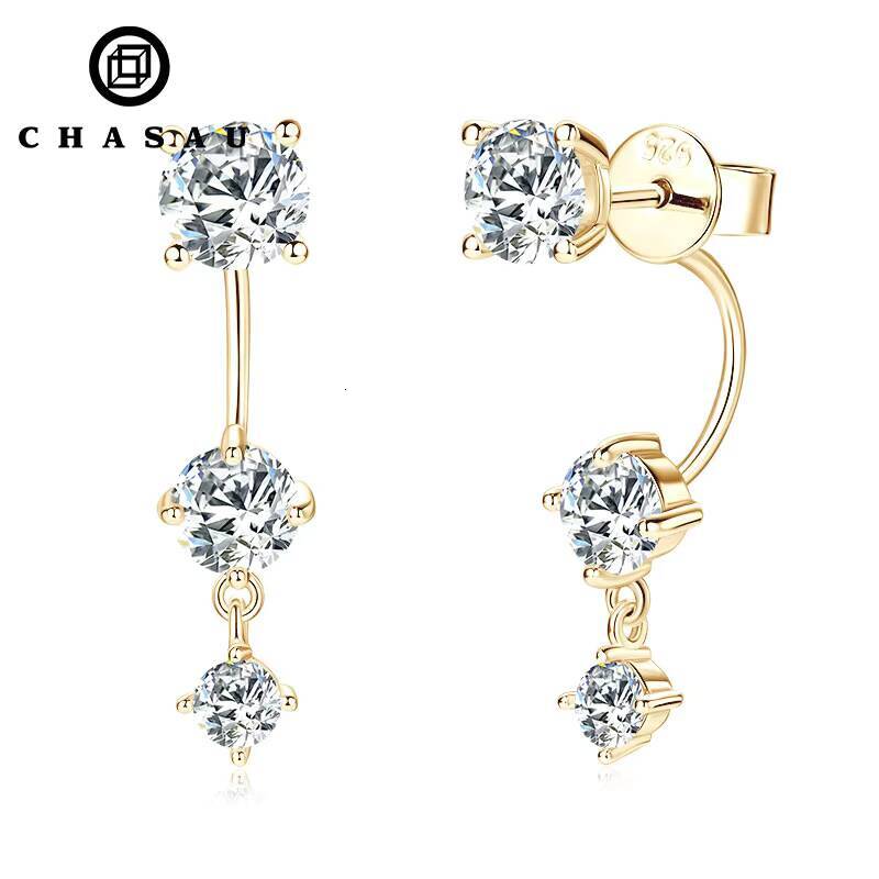 New Arrivals Gift New 3stone Ear Rings 925 Sterling Silver 5mm 45mm 3mm D Color Moissanite Feature Shape Earrings for Women