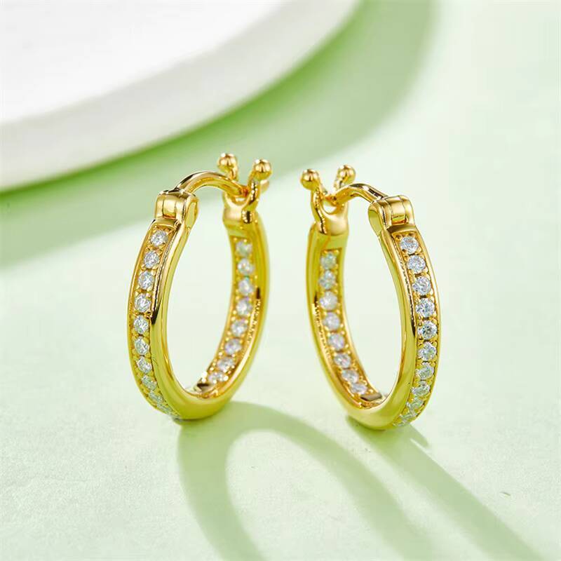 Delicate 925 Silver 12mm D Color VVS1 Brilliant Round Cut Moissanite Single Row Inside Out Huggie Hoop Earrings for Women