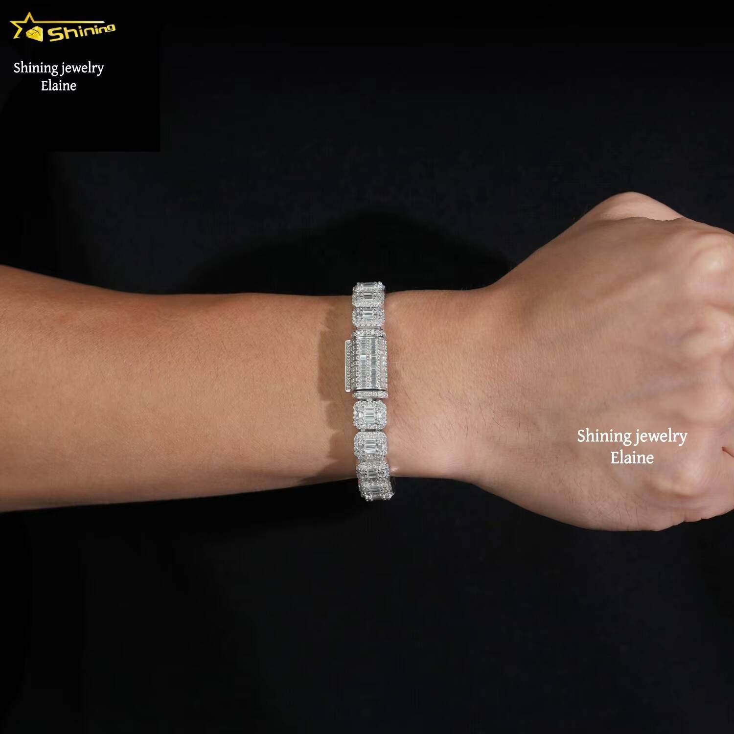 Fashion Jewelry Wholesale Price 10MM 925 Sterling Silver Iced Out Hip Hop VVS Moissanite Diamond Cuban Link Chain Bracelet