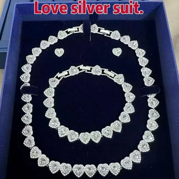 silver designer necklace sets necklace designer for women designer jewelry Necklace bracelet earring set charm bead ladies' crystal dia chain necklace gift with box