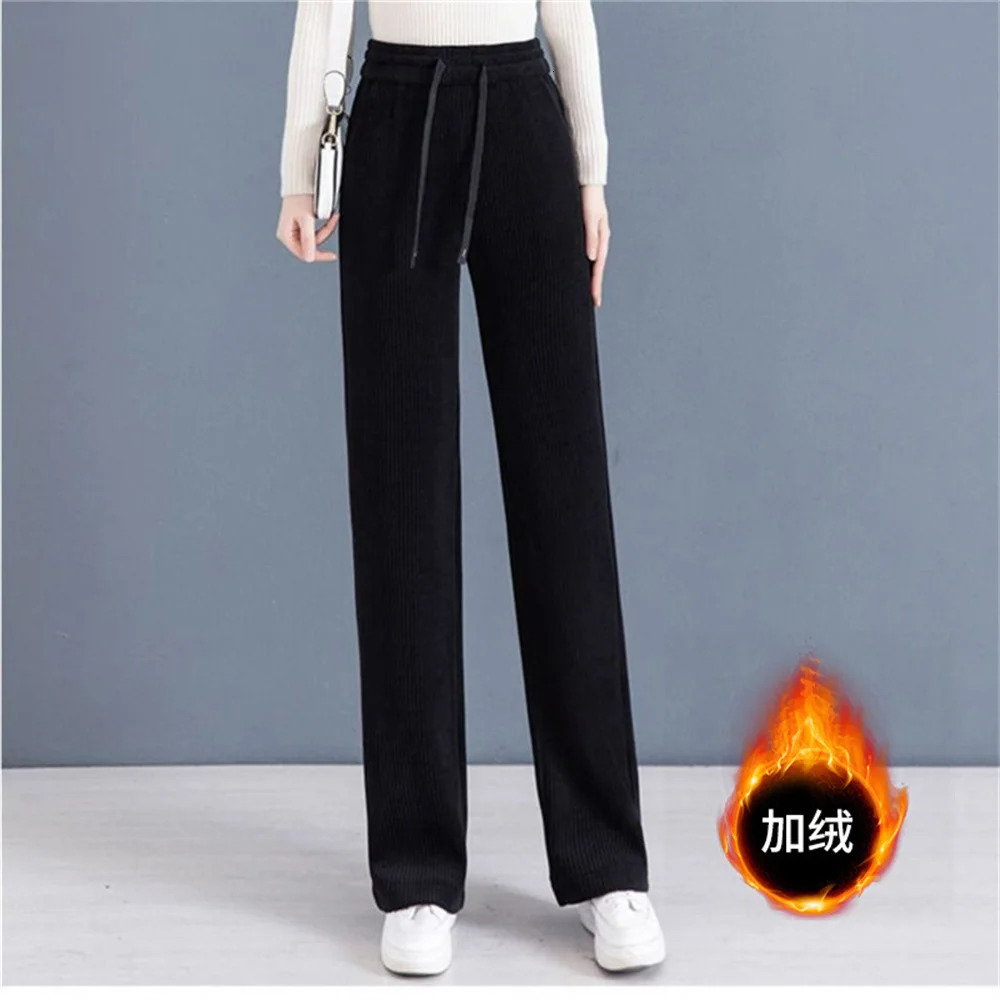 Autumn Winter Elastic Waist Loose Casual Wide Leg Corduroy Pants Female Add Velvet Fashion Allmatch Trousers Womens Clothing 251027